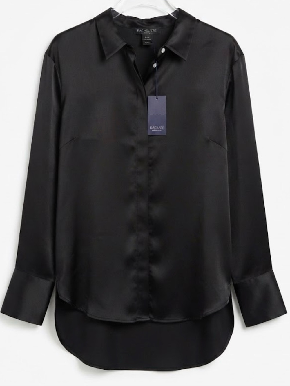 Rachel Zoe Black Satin Button-Front Dress Shirt